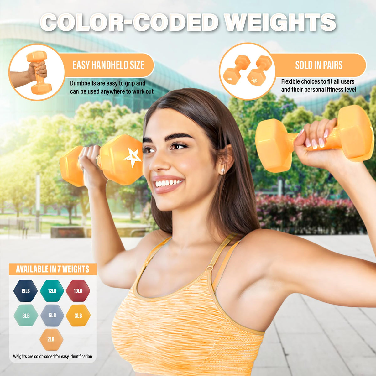 Yes4All Dumbbell Vinyl Coated - 3 lbs - Blazing Orange - Pair