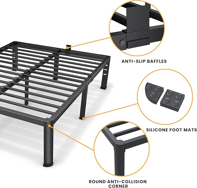 20 Inch King Size Metal Platform Bed Frame with Round Corners, Storage Space Under High Bed Frame-Heavy Duty Steel Slats Support, Noise Free - Easy Assembly - No Box Spring Needed