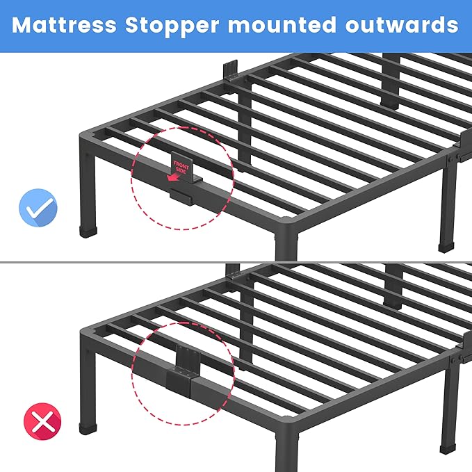 MAF 7 Inch Full Size Metal Platform Bed Frame with Round Corner Legs, 3000 LBS Heavy Duty Steel Slats Support, Noise Free, No Box Spring Needed, Easy Assembly