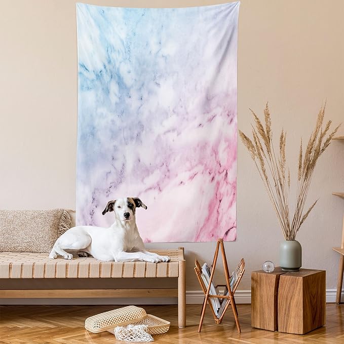 Ambesonne Marble Print Tapestry, Pastel Toned Cloudy Crack Lines Stained Antique Shabby Design, Fabric Wall Hanging Decor for Bedroom Living Room Dorm, 23" X 28", Pink