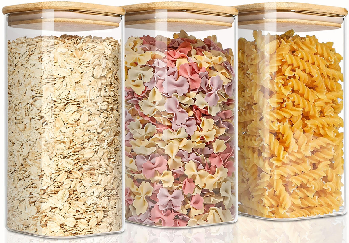 VIEWELLD 1.5Qt Round Glass Jars, food storage,Set of 3 for Cookie,Sugar,Coffee