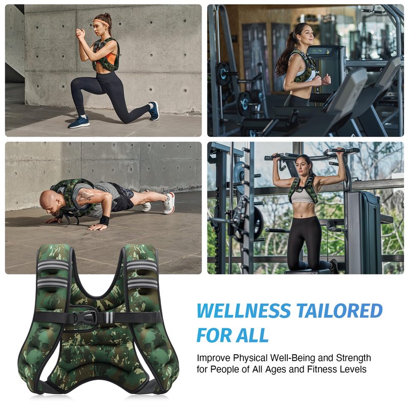 ZELUS Weighted Vest, 6lb/8lb/12lb/16lb/20lb/25lb/30lb Weight Vest for Men Women with Storage Pocket Reflective Strips for Workout Strength Training Running Muscle Building, Green Camo (8 lb)
