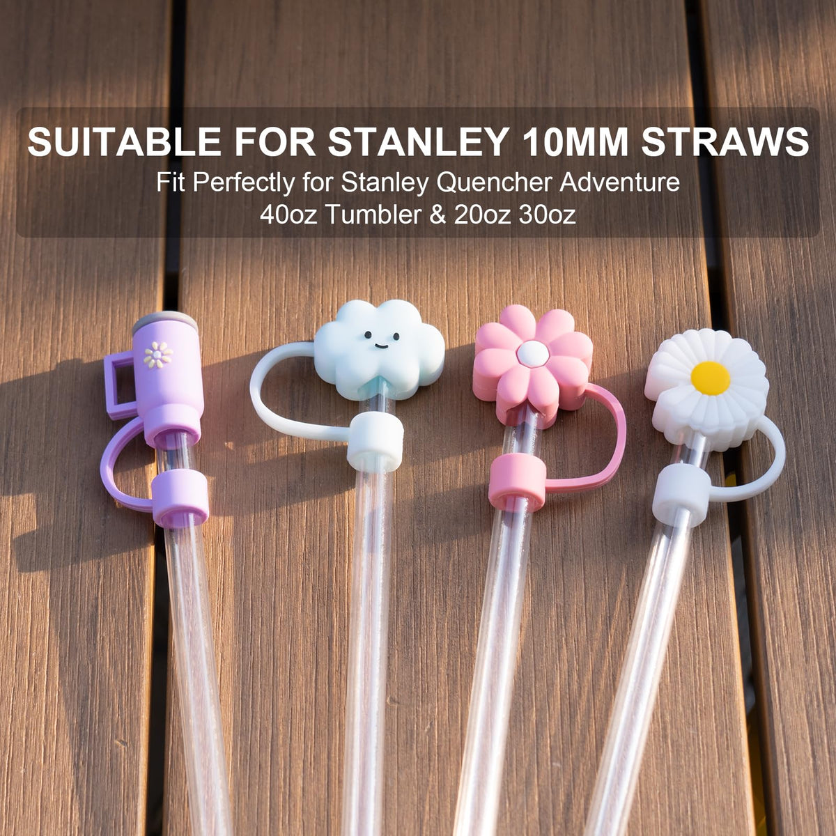 Straw Cover for Stanley Cup, 4Pcs Silicone Straw Topper Compatible with Stanley 30&40 Oz Tumbler, Stanley Cups Accessories (4Pcs-New-A)