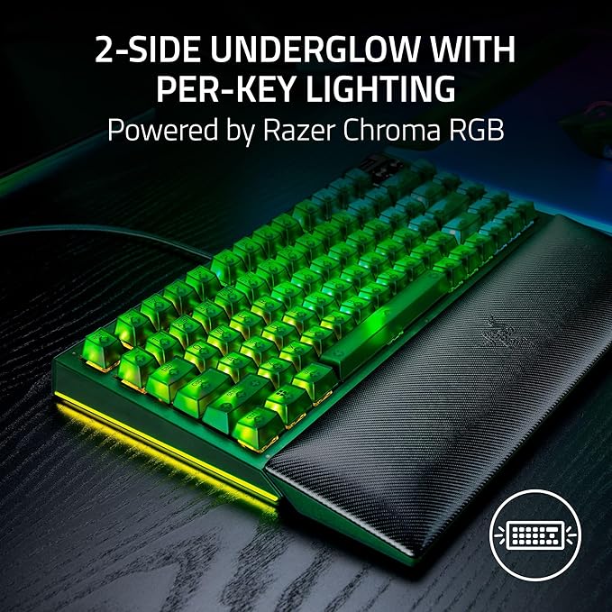 Razer BlackWidow V4 75% Mechanical Gaming Keyboard: Hot-Swappable Design - Compact & Durable - Orange Tactile Switches - Chroma RGB - MF Roller & Media Keys - Comfortable Wrist Rest - Phantom Green
