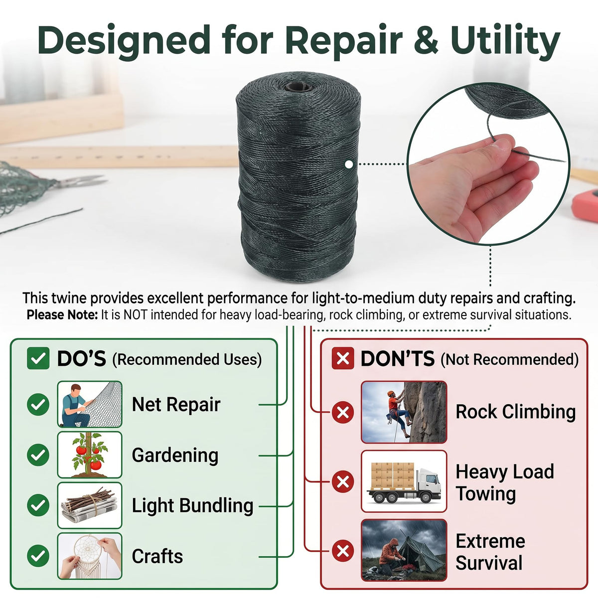 Veemoon 1 Roll Nylon String, 300M/980FT Fishing Net Repair Line Wrapping Rope Fish Net Repair Twine Braid Fishing Cord Twine DIY Crafts Rope to Weave Nylon Braided Wire, Bank String Dark Green
