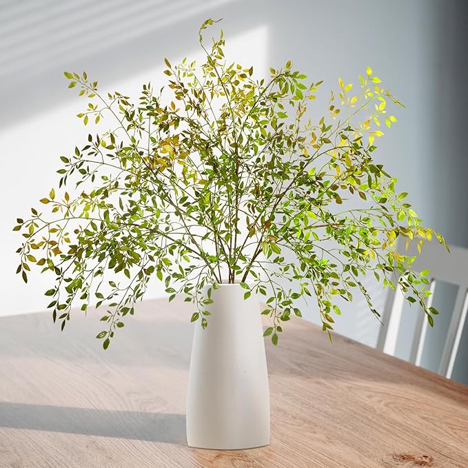 4Pcs Artificial Greenery Stems, 43.3" Nandina Branches Tall Faux Plant Stems for Vase, Greenery Decor Stems Leaves Bunches for Shop Garden Office Home Décor,Orange
