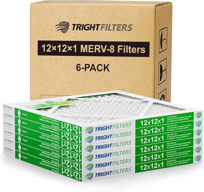 12x12x1 Air Filter 6 Pack, Durable MERV 8 Pleated Home HVAC AC Furnace Filters