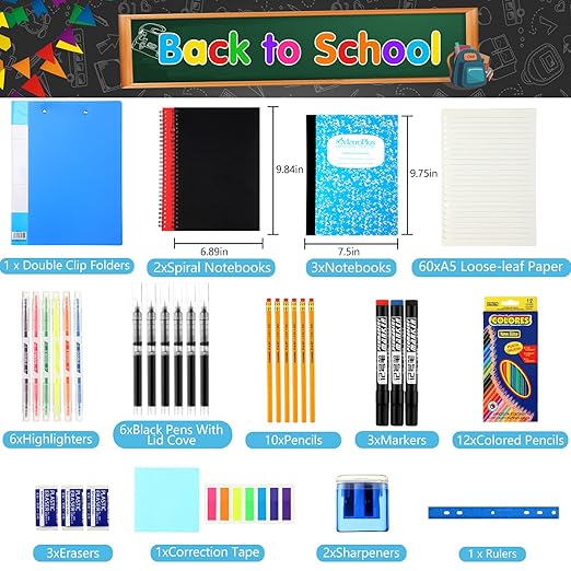 126 Pcs Christmas Middle High School Supplies Kit with Backpack for Student 7-12 Grades, School Supplies Bulk Bundle Essential Notebook Calculator for Xmas Holiday Gifts(Navy Blue)