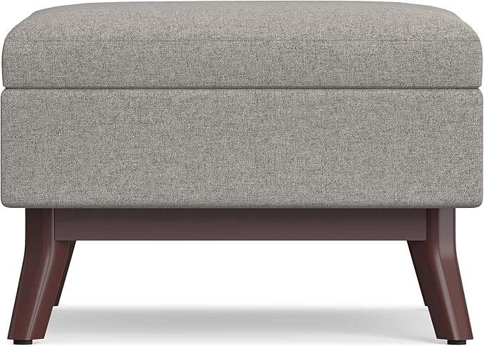 SIMPLIHOME Owen Coffee Table Storage Ottoman - 34 inch Wide Upholstered Woven Fabric Rectangular Lift-Top Ottoman in Cloud Grey, Mid-Century Modern Bench for Living Room with Tapered Legs