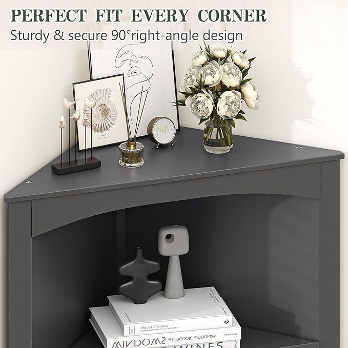 VECELO Tall Corner Cabinet, 68.8'' Storage Cabinet with Doors and Adjustable Shelves, for Living Room, Bathroom, Kitchen, Grey