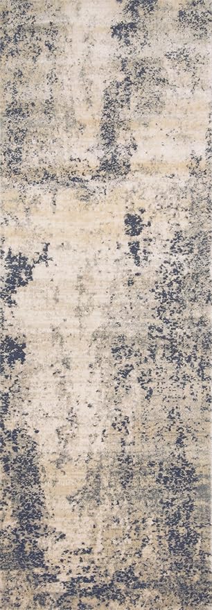 Loloi Teagan Collection TEA-07 Natural/Denim 3'-4" x 5'-7" Accent Rug, Large, Soft Neutral Rug, High-Traffic for Living Room, Bedroom, Home Office, Dining Area