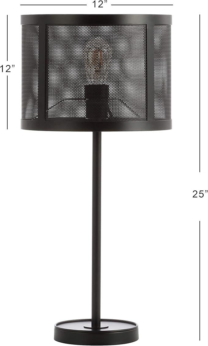 JONATHAN Y 25" Black Minimalist Metal LED Table Lamp, Modern Industrial Iron Desk Lamp for Living Room Bedroom, Round Metal Screen Drum Shade, LED Bulb Included JYL1102A