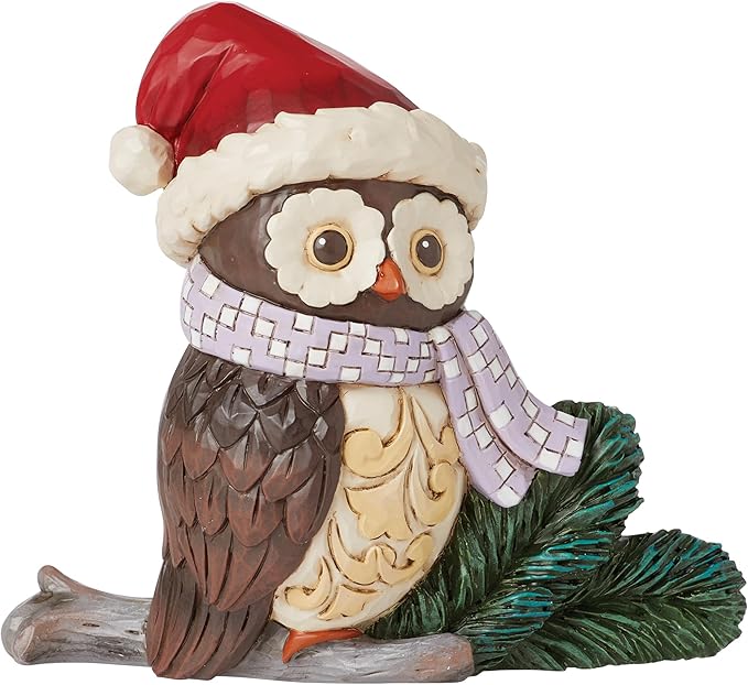 Enesco Jim Shore Heartwood Creek Owl with Santa Hat Miniature Figurine- Resin Hand Crafted Collectible Mini Figurines Christmas Home Decor Holiday Shelf Figure, 3.66 Inch, Multicolor