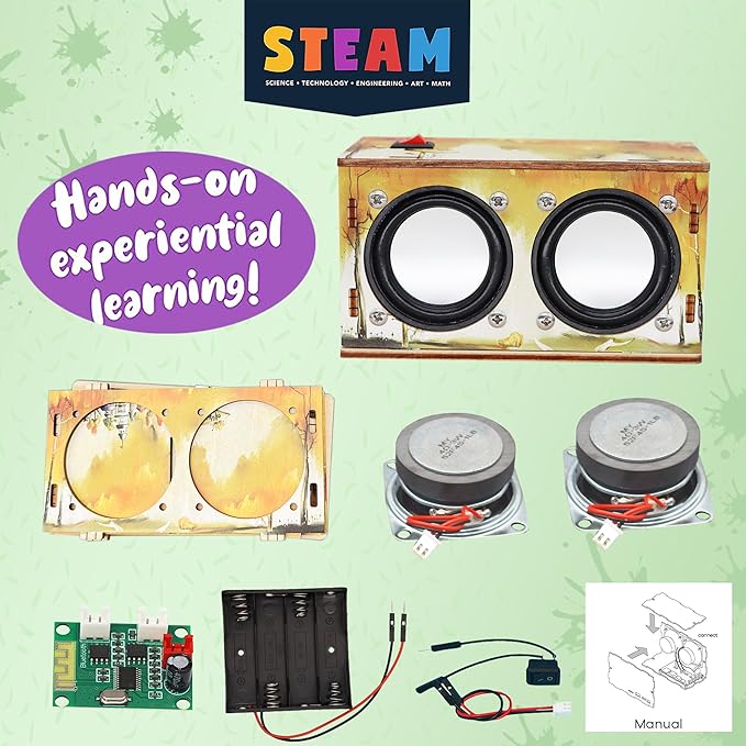 Gifts for Teen Girls Boys - Science Kits for Kids Age 8-10-12-14 - Crafts for Girls 8-12| STEM Toys Build Bluetooth Speaker Kit| DIY Electronic Projects 9 11 13 15 16+ Year Old (Printed Wooden)