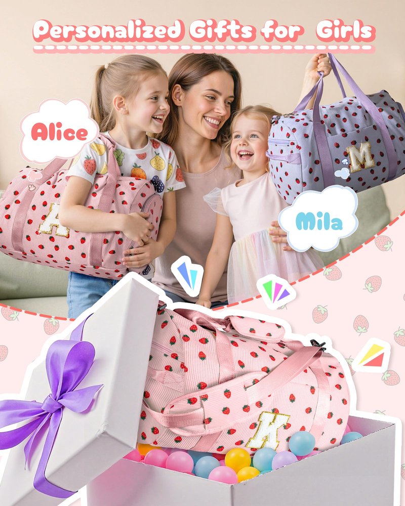 Vogewood Teen Girl Birthday Gifts, Girls Gym Bag, Kids Personalized Weekend Duffel Bags with Shoe Compartment, Initial Travel Tote with Makeup Bag, Gift for 3 4 5 6 7 8 9 Year Old Kid (Letter R)