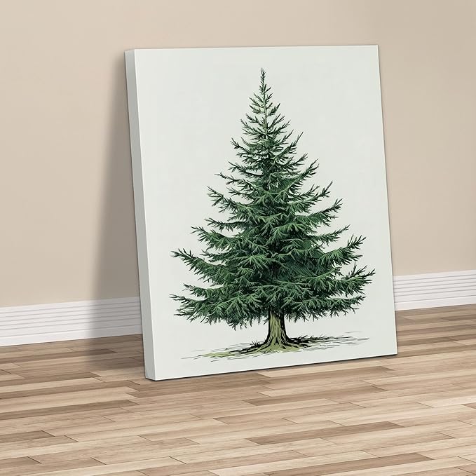 Framed Christmas Pictures Wall Decor,Vintage Pine Tree Prints,Winter Christmas Canvas Wall Art Decoration for Bedroom Bathroom Living Room Rustic Xmas Holiday Gifts (Christmas Tree 5, 12'' X 16'')