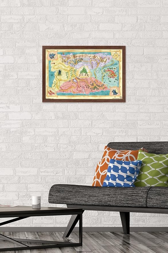 The Wizard Of Oz - Map Wall Poster, 22.4L" x 14.7W", Mahogany Framed Version
