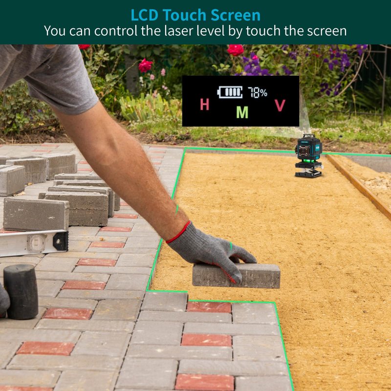 KEZERS Laser Level Set with Receiver,4 x360 Self Leveling Laser Level with Tripod and Grade Rod for Construction,Home Renovation,Hanging Pictures,2 Batteries,Remote Control,Touch Screen