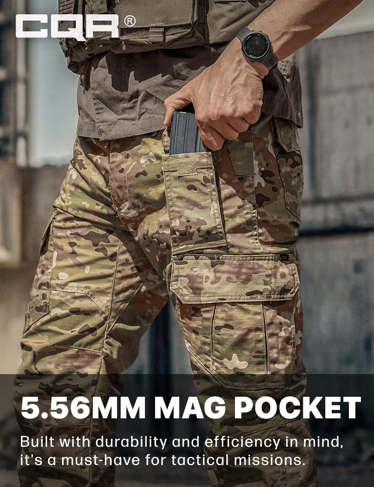 CQR Men's Tactical Pants, Water Resistant Ripstop Cargo Pants, Lightweight EDC Work Hiking Pants, Outdoor Apparel, Duratex Mag Pocket Utility Camo, 32W x 30L