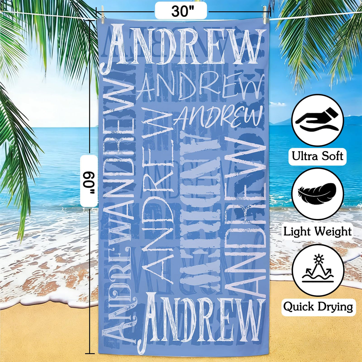 Yoke Style Personalized Beach Towels for Kids, Custom Sand Free Microfiber Beach Towel with Your Name, Customized Quick Dry Pool Towels Easter Gifts for Girls Boys Toddler