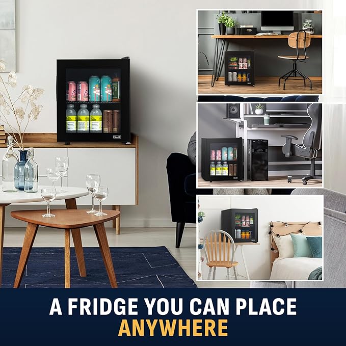 NewAir 60 Can Beverage Refrigerator | Compact Freestanding Mini Fridge for Bedroom, Dorm, Office or Gaming Room | Glass Door, Adjustable Shelf & Quiet Cooling | Black