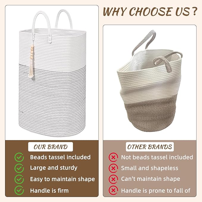 Woven Laundry Basket for Clothes, 65L Large Rectangle Laundry Hampers, Nursery Storage Basket for Toys, Tall Dirty Clothes Hamper for Bedroom Aesthetic, Bathroom, Laundry Room