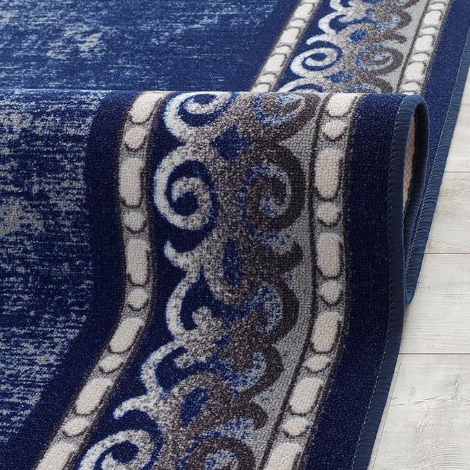 Antep Rugs Alfombras Bordered Modern 5x7 Non-Slip (Non-Skid) Low Pile Rubber Backing Indoor Area Rug (Navy, 5' x 7')