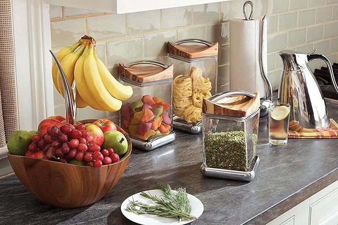 Nambe Fruit Tree Bowl – 12” Acacia Wood & Alloy Decorative Centerpiece, Modern Sculptural Fruit Display for Kitchen & Dining Table – Wide Stylish Tabletop Serveware for Home & Office
