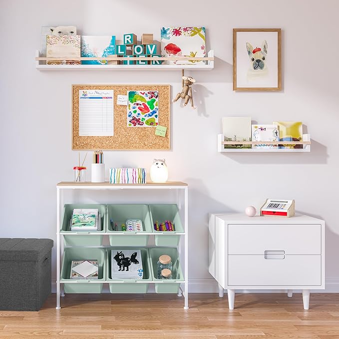 Seville Classics Utility Organizer Storage Cart, for Home Office, School, Classroom, Scrapbook, Hobby, Craft, 6 Bin, White/Green