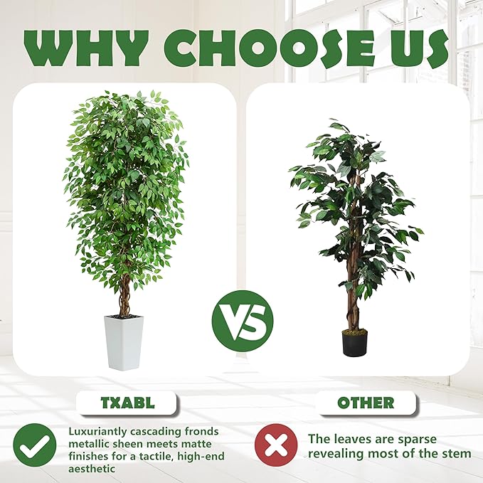 Artificial Ficus Tree 7FT Faux Floor Tree with Planter UV Resistant Potted Fake Silk Plant - Faux Trees Indoor Outdoor Lifelike Fake Ficus Tree for Home, Living Room Bedroom Topiary Tree