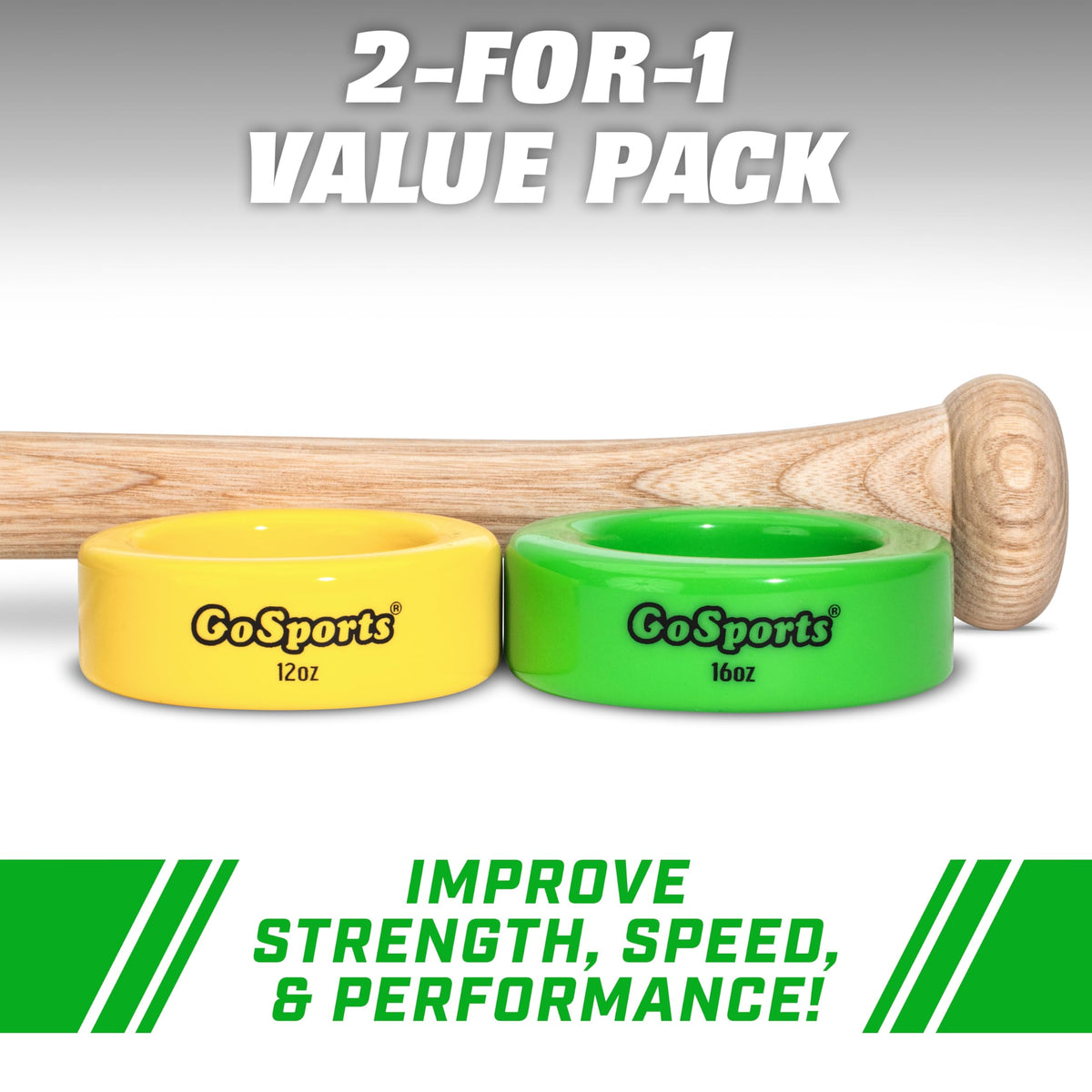 GoSports Baseball and Softball Bat Weights - 2 Pack Baseball Donuts - 16 oz & 12 oz