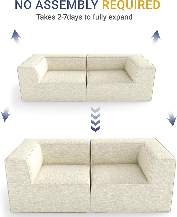 76" Sectional Compressed Sofa Modular Couches Loveseat 2 Deep Seat,High-Density Foam No Assembly Required,2-Piece(2xCorner) for Living Room Fabric Chenille Beige