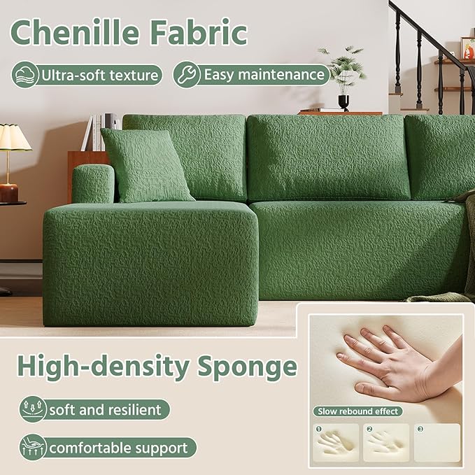 140" Modular U-Shaped Sectional Sofa, 7-Seater Cloud Couch with Double Chaise, Modern Sleeper Sofa,No Assembly Sectional Cloud Boneless Sofa Couches for Living Room/Apartment