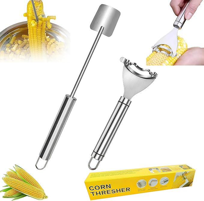 WSIOKYW 2 Pcs Corn Peeler Corn on the Cob Stripper Tool 304 Stainless Steel Corn Thresher with Ergonomic Handle Easy to Use Corn Peeler for Corn on the Cob Safe Durable Kitchen Tools