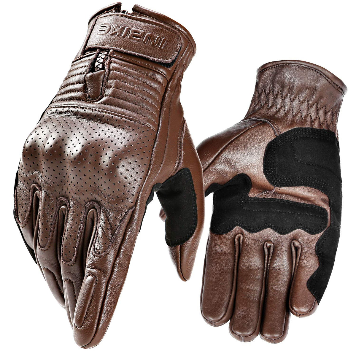 INBIKE Motorcycle Gloves for Men Premium Genuine Perforated Leather Breathable Motorbike Riding Gloves Touchscreen with Hard Knuckle