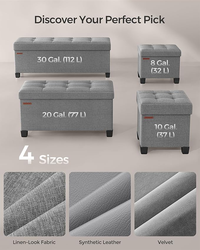 SONGMICS Storage Ottoman, Small Ottoman Foot Rest with Legs, 12.6 x 15.7 x 13.2 Inches Foot Stool, Load up to 660 lb, for Living Room, Bedroom, Dorm, Dove Gray ULSF012G02
