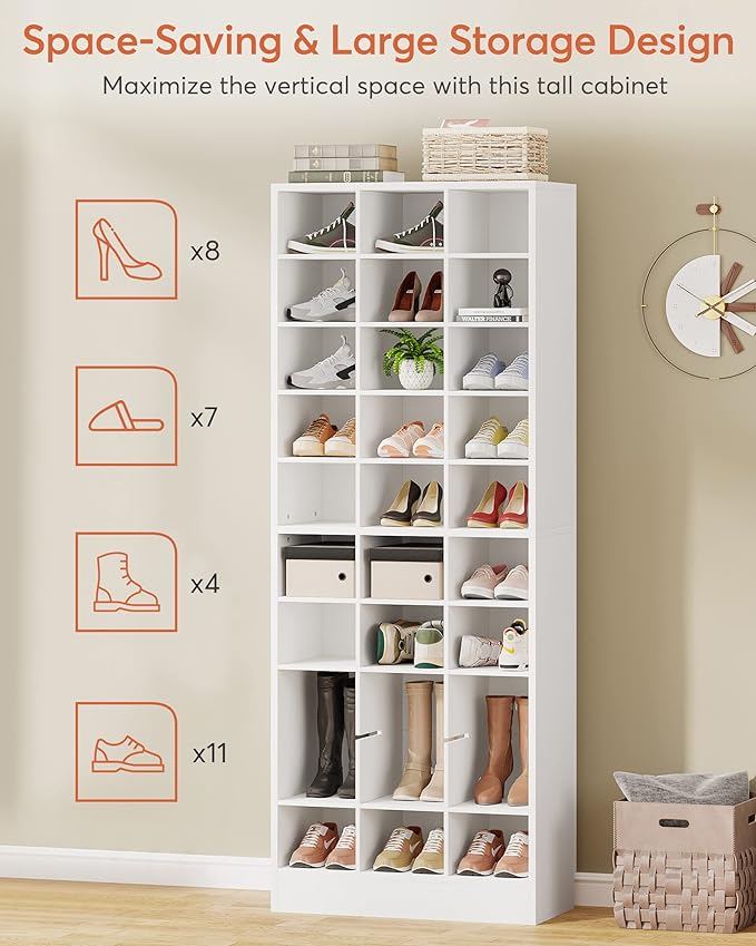 Tribesigns 10-Tier Shoe Storage Cabinet Set of 2, White Wooden Shoe Rack with 30 Cubbies, Freestanding Tall Entryway Shoe Organizer for Closet, Entryway, Living Room