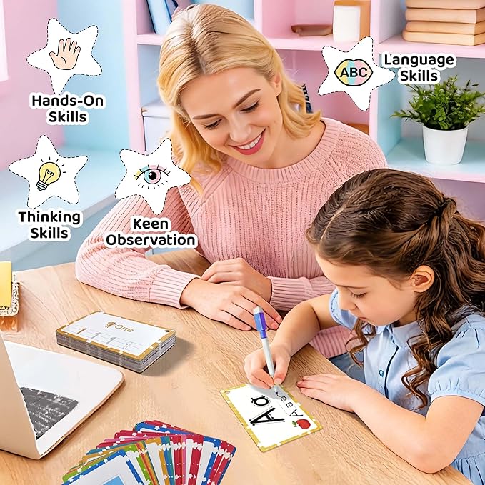 4-in-1 Learning Alphabet Flash Cards for Toddlers 1-3, Recognition Learning Game, Thick Numbers, Shapes, ABC Card, Color Card, Alphabet Flash Cards for Toddlers 1-3