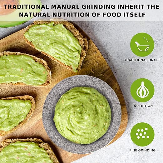 Comie Mortar and Pestle Set,Heavy Duty,Unpolished Granite,8Inch-5Cup Capacity,Grinder for Spices and Seeds,Grinding,Crushing and Mashing Spices,Nuts,for Guacamole,Garlic Sauce,Gray.