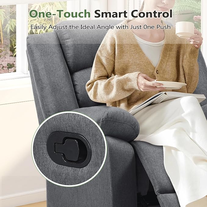 ANJ Fabric Recliner Chair with Overstuffed Arms and Back, Comfy Grey Manual Recliner for Adults, Living Room Single Sofa