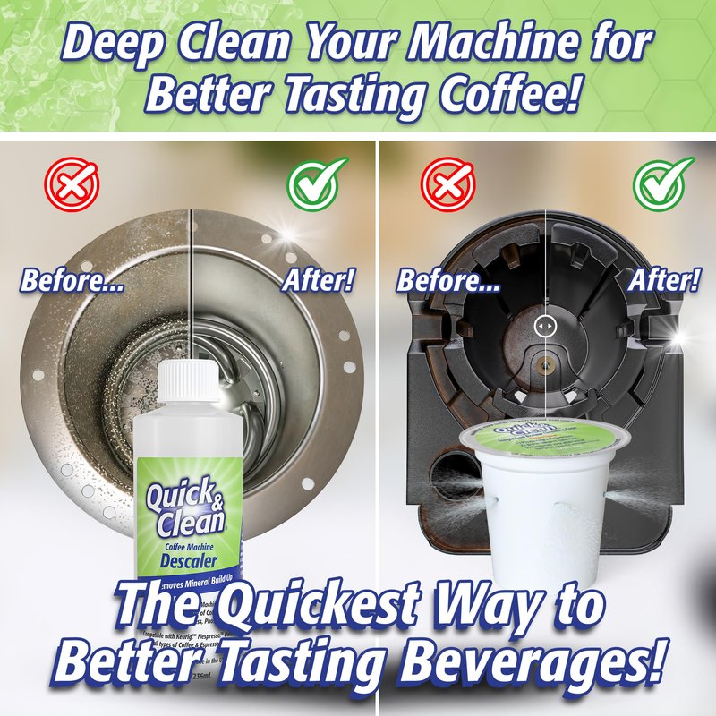 Quick & Clean 4-Pack Cleaning Cups with Descaler and Filters Bundle (2 Total Uses) - 2.0 Compatible, Descaling Solution for Keurig, Nespresso, Ninja, Delonghi, All Coffee and Espresso Machines