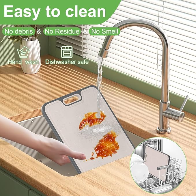 Ghims 2IN1 Titanium Cutting Boards for Kitchen,Metal Cutting Boards With Pure Titanium and Wheat Straw PP,Double Sided Chopping Board with Juice Groove Dishwasher Safe Easy to Clean Non Toxic 15"X10"