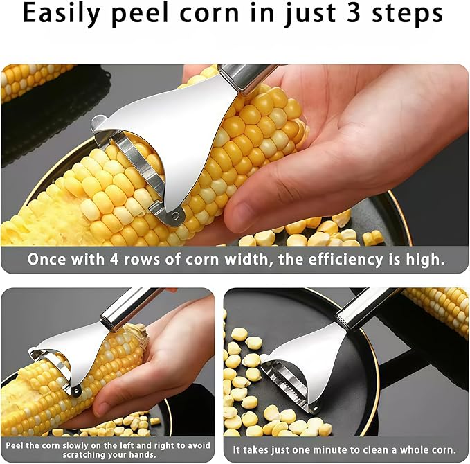 WSIOKYW 2 Pcs Corn Peeler Corn on the Cob Stripper Tool 304 Stainless Steel Corn Thresher with Ergonomic Handle Easy to Use Corn Peeler for Corn on the Cob Safe Durable Kitchen Tools