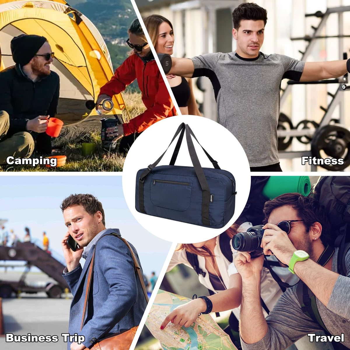 HOLYLUCK Foldable Travel Duffel Bag For Women & Men Luggage Great for Gym - large navy blue
