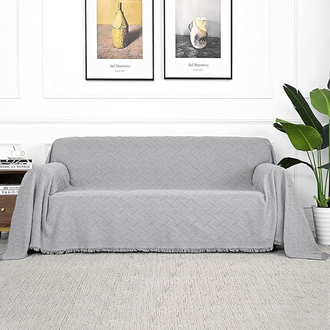 MYSKY HOME Light Grey Sofa Covers for 3 Cushion Couch Geometrical Couch Cover Living Room Sofa Throws Sofa Slipcovers for Pets, Kids (X-Large, 91" x 118", Light Grey)