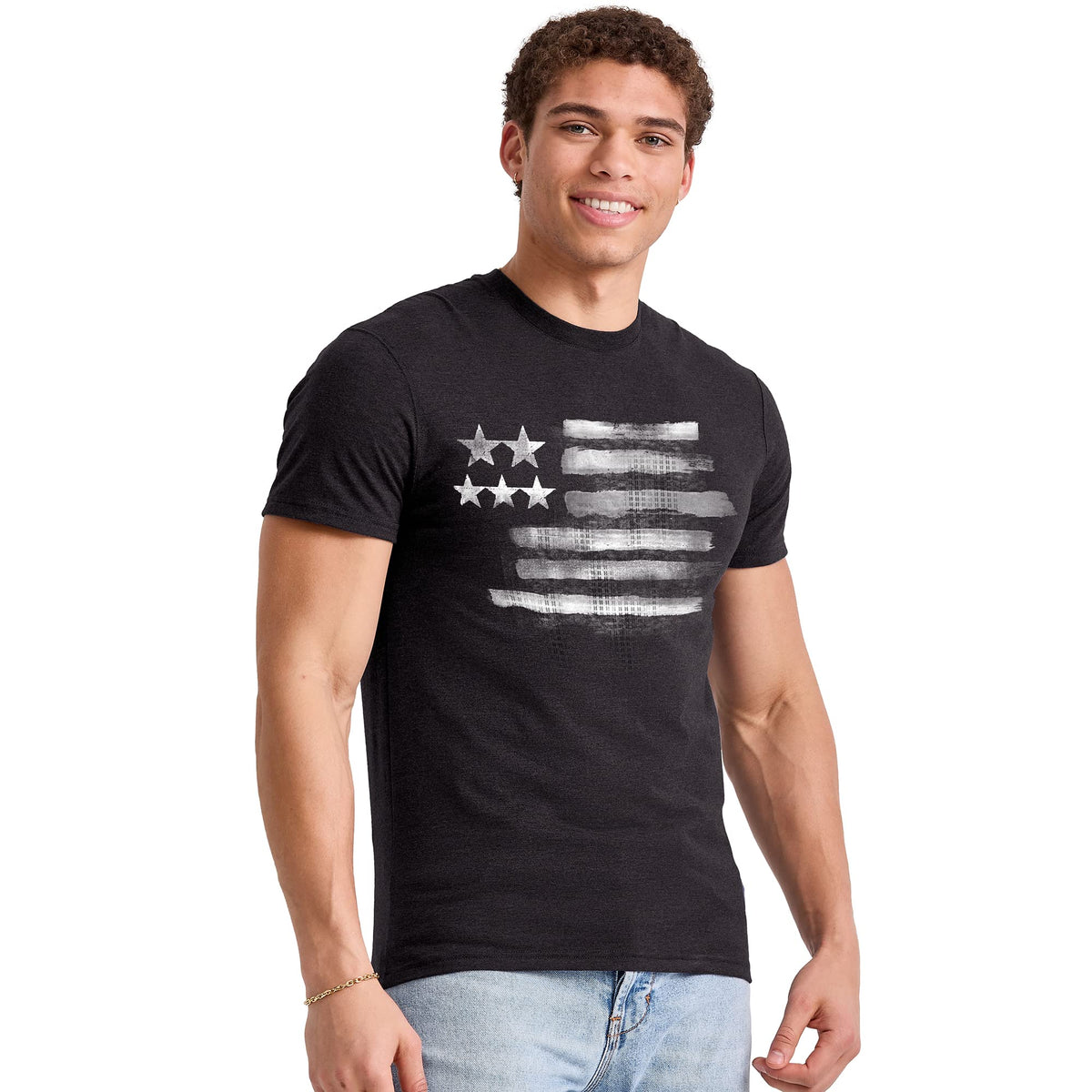 Hanes Mens Y06382 Fashion-t-shirts, Black And White Flag, X-Large US