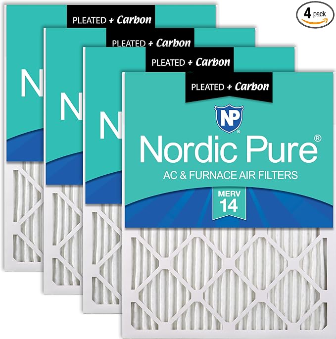 Nordic Pure 16x25x1 Pleated Air Filters MERV 14 Plus Carbon 4 Pack