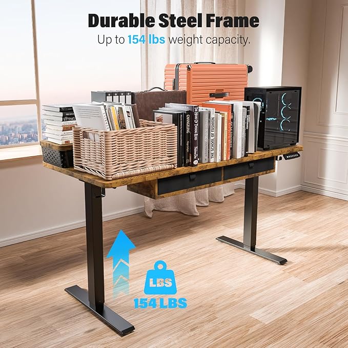 Electric Standing Desk with 4 Drawers 48''x 24'' Adjustable Height Sit to Stand Up Desk with Storage Shelf, C-Clamp Mount Compatible Black Home Office Desks Computer Gaming Table Ergonomic Workstation