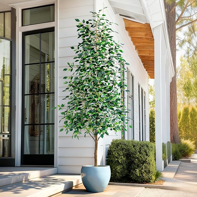 8FT Artificial Ficus Trees Indoor Faux Trees Indoor Fake Floor Plants Tall Artificial Tree with White Pot Faux Tree Fake Indoor Tree Silk Plants Artificial Trees for Home Decor Indoor