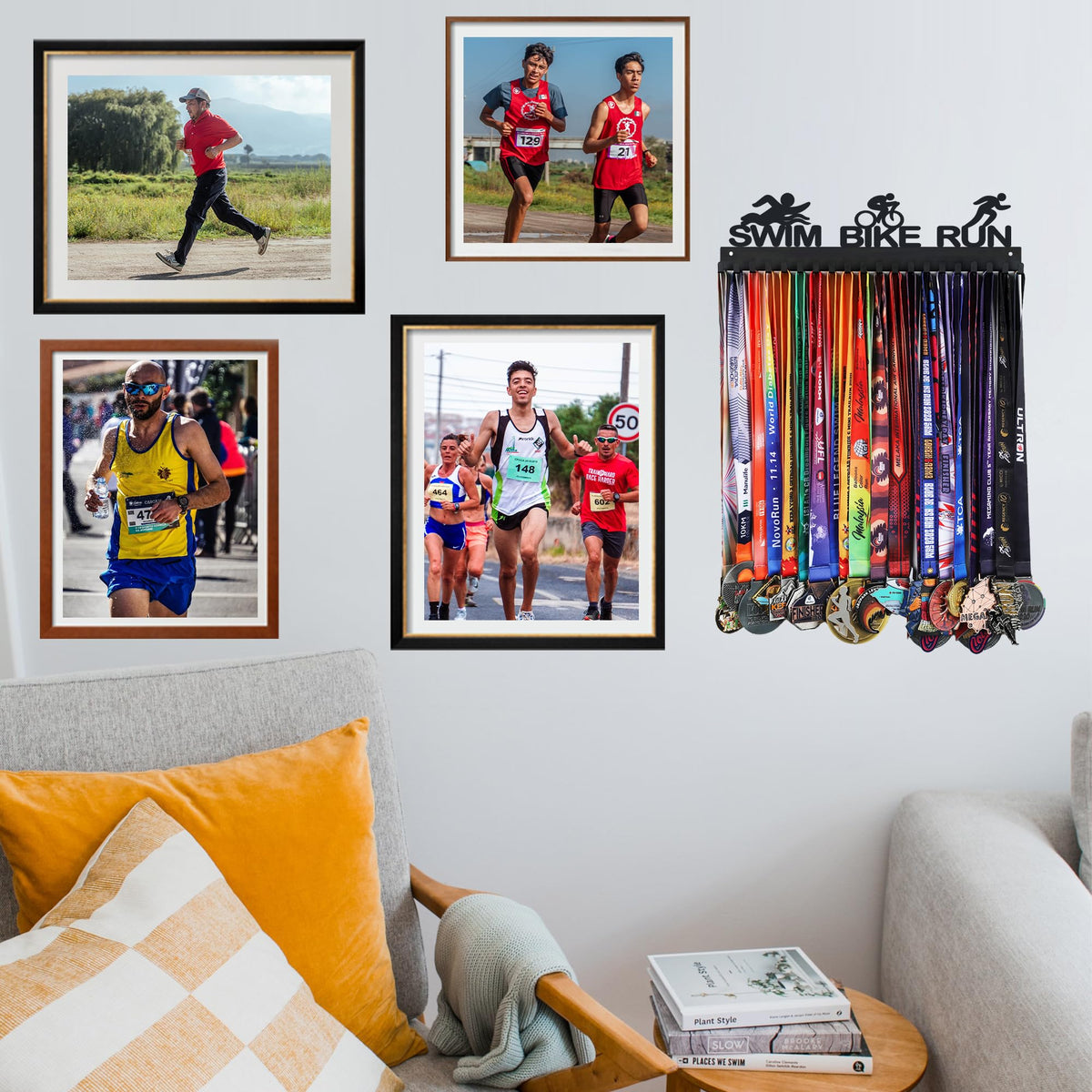 Goutoports Medal Holder Display-Ironman Triathlon Athletic Competition Medal Rack Display Wall Mounted-Over 60 Medals Easy to Install-HOL33